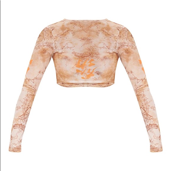 Pretty Little things Orange Tie Dye Printed Mesh Long Sleeve Crop Top - Picture 3 of 5